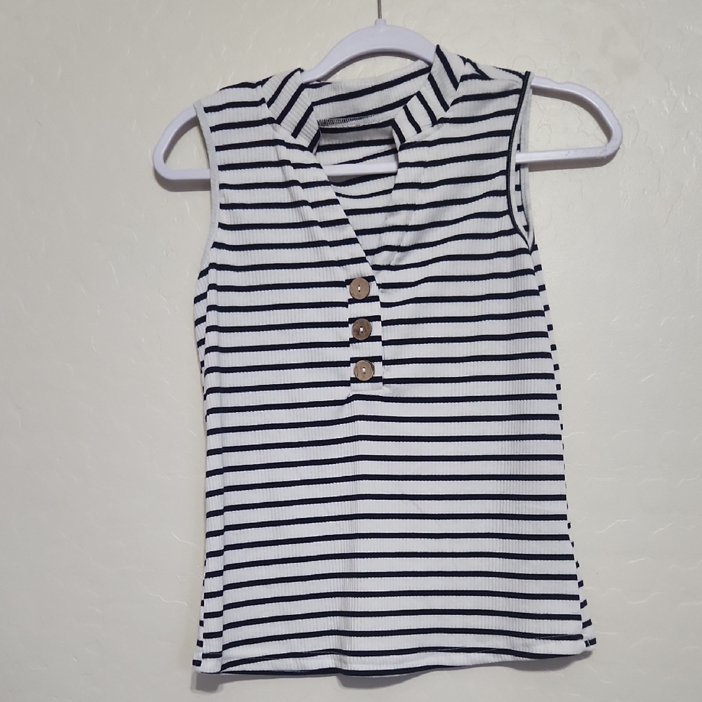 SHEIN Black and White Striped Buttoned Tank Top